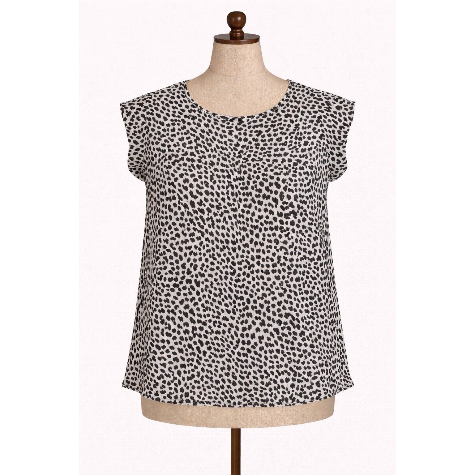 Carolina Belle Leopard Print Blouse Womens M Black White Cap Sleeve